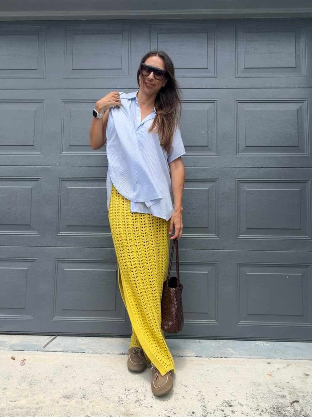 Anthropologie Mustard Yellow Crochet Maxi Skirt